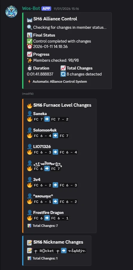WoS-Bot Discord – Contrôle automatique des membres et détection des changements