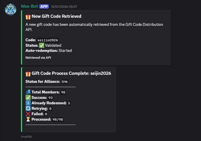 WoS-Bot Discord – Distribution automatique de gift codes Whiteout Survival