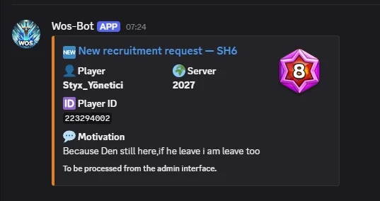 WoS-Bot Discord – Notification automatique de demande de recrutement